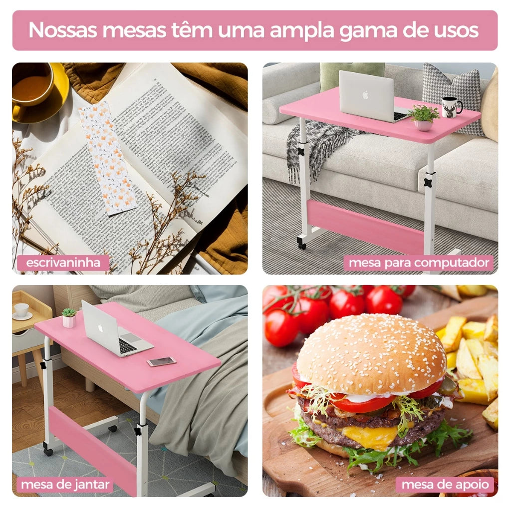 Mesa Notebook Ajustável Com Rodízios - Suporte Para Tablet E Leitura