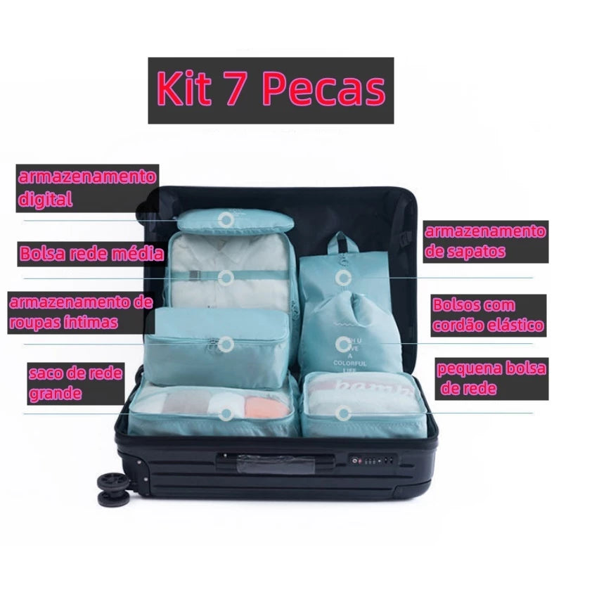 Kit Organizador De Mala 7 Peças — Ganhe Espaço E Praticidade Na Viagem