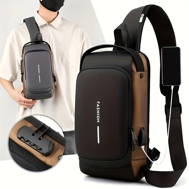 Mochila De Peito Masculina Antifurto: Com Trava De Código E USB