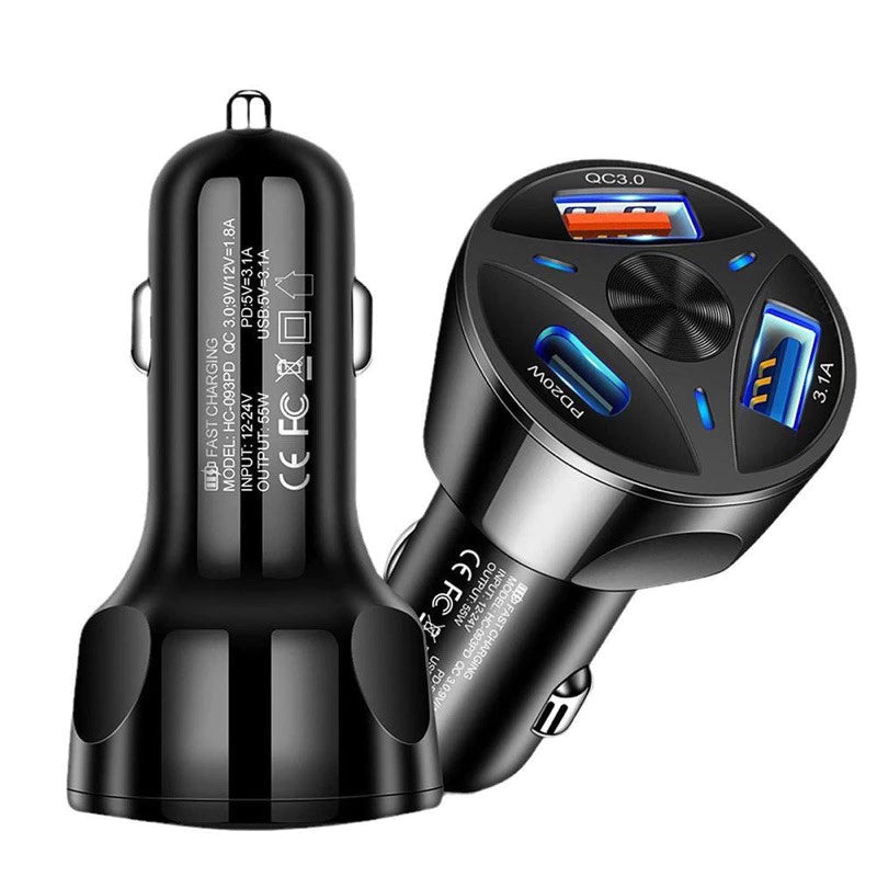 Tomada USB Veicular Turbo QC3.0: Universal para Android e iPhone