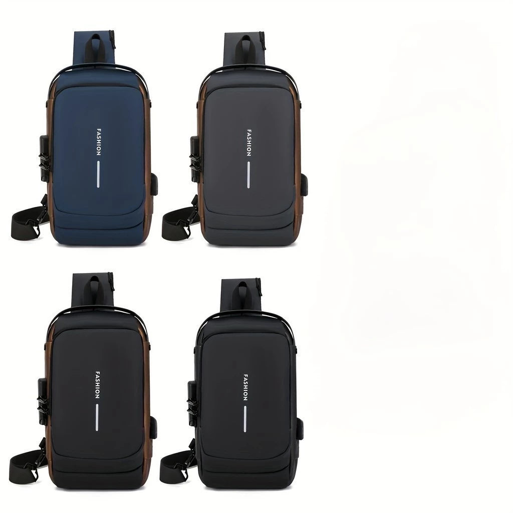 Mochila De Peito Masculina Antifurto: Com Trava De Código E USB