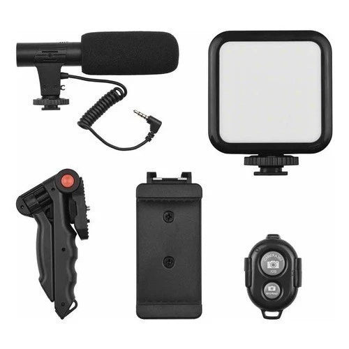Kit Influencer 5 em 1 — Tripé Estabilizador + Microfone + LED Para Vídeos