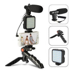 Kit Influencer 5 em 1 — Tripé Estabilizador + Microfone + LED Para Vídeos